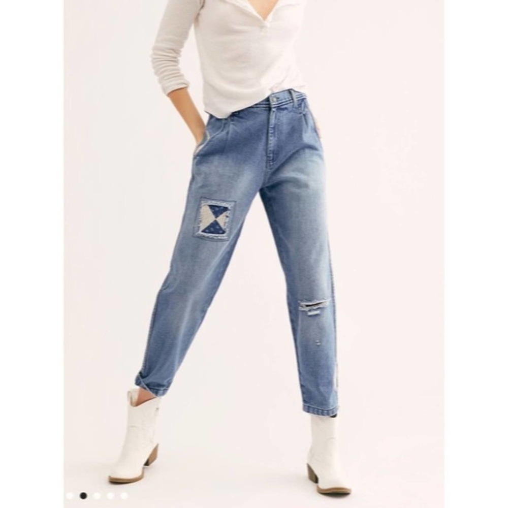 Free People Down To Earth Patchwork Denim Jeans